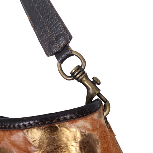 Maurizio Taiuti Vintage Cowhide Italian Purse Brown / Gold Slouchy Boho Country - Picture 5 of 13